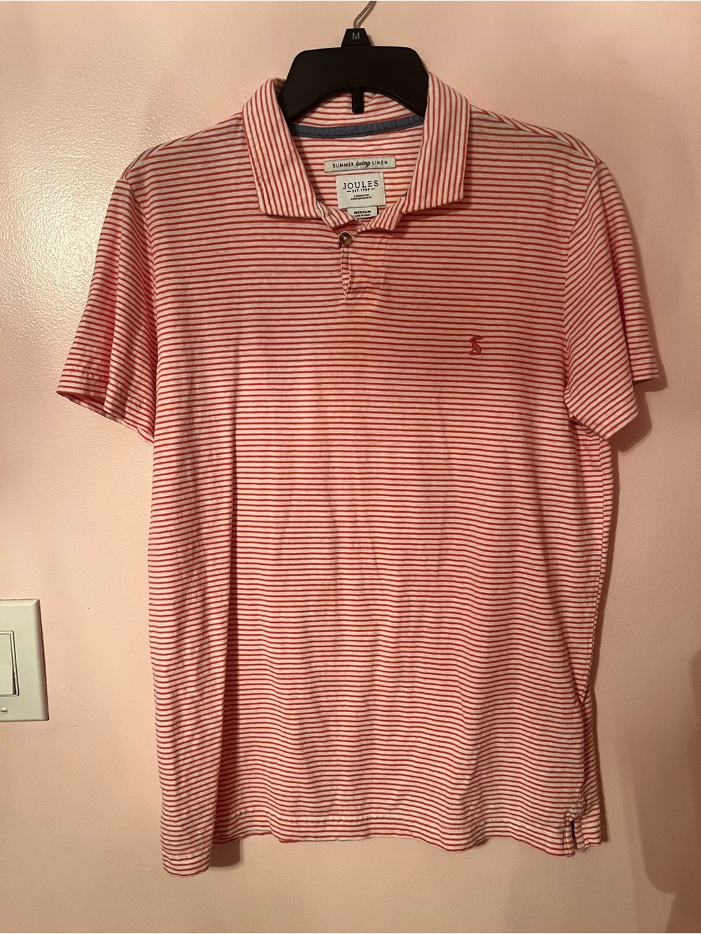 Joules Men's Pink and White Thin-Striped Polo